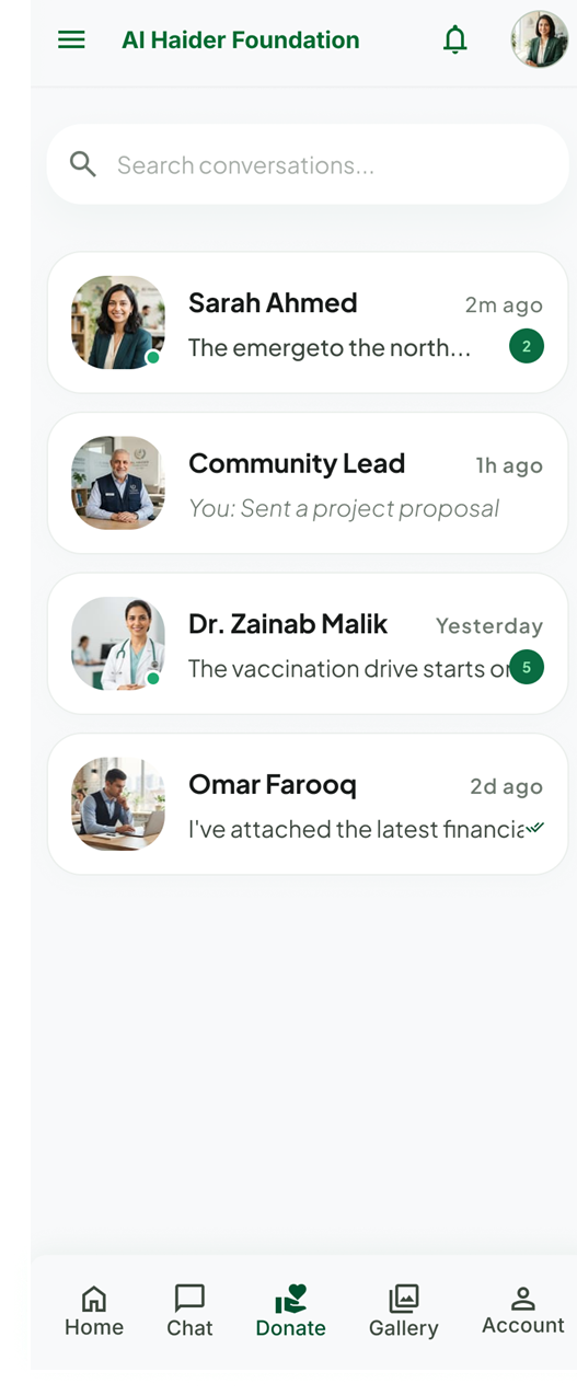 Al Haider Foundation mobile app screenshot