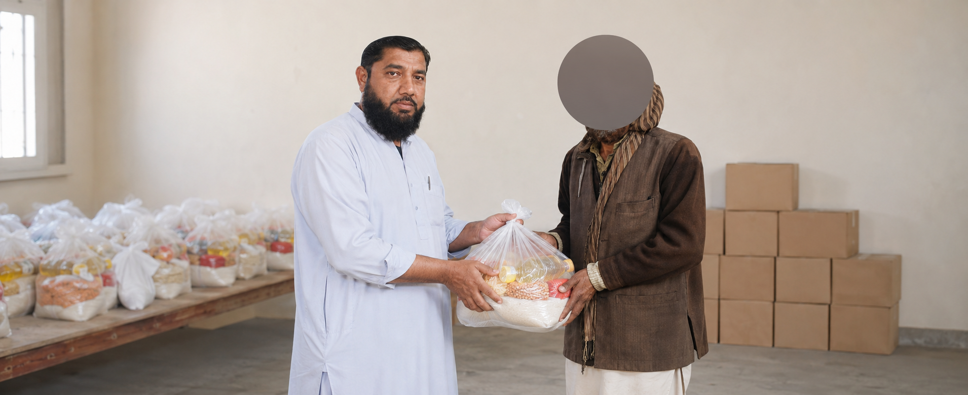Volunteers distributing food to families in need